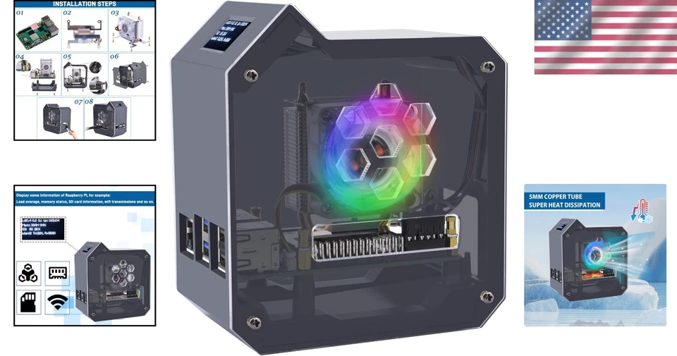 Elegant Mini Tower Kit for Raspberry Pi 5 with ICE Tower Cooler and OLED Display - Image 2 of 4