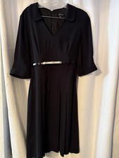 Tahari fit flare dress black With Patent Leather Belt Work Office Cocktail S-8
