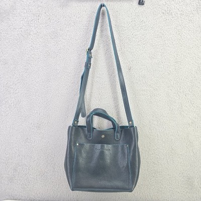 Portland Leather Goods Mini Crossbody Tote Bag Lagoon Blue Pebbled Leather Bag