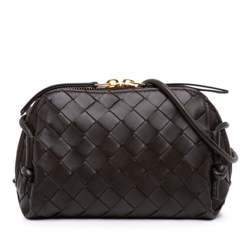 Bottega Veneta Mini Lambskin Intrecciato Loop Camera Bag Pre-Loved Dark Brown