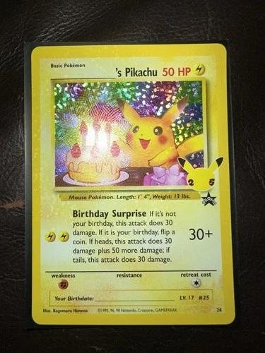 Pokémon Pikachu TCG Holo Rare Birthday Celebrations Card #24 NM/Mint Condition