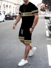 Men 2-Piece Set Summer Outfit Short Sleeve Sweatshirt T Shirts and Shorts Suits