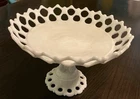 Vintage Westmoreland Milk Glass Doric Open Lace Round Footed Compote Bowl