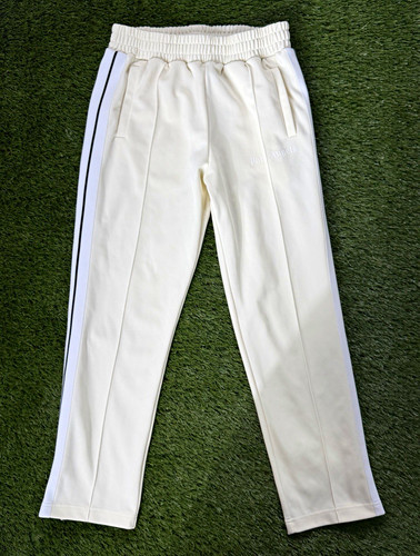 Palm Angels Men’s White Track Pants Polyester Side Stripe Pockets Zip Ankles XL