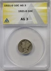 1921-D 10C ANACS AG 3 (Key Date) Mercury Silver Dime