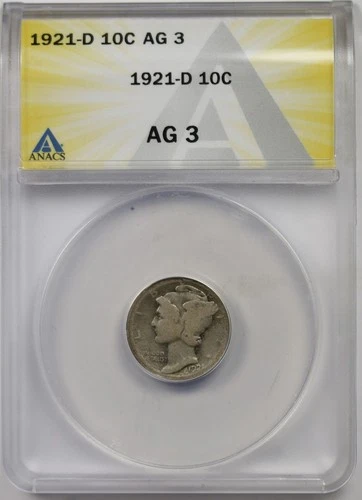 1921-D 10C ANACS AG 3 (Key Date) Mercury Silver Dime