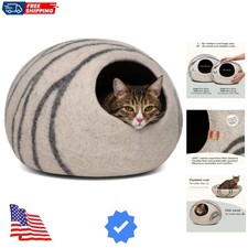 Cat Cave   Felt Cat Bed for Indoor Cats, Handmade 100 Merino Wool Light Gre...