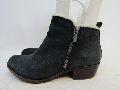 Lucky Brand Womens Sz 7 M Black Suede Faux Fur Lining Ankle Fashion Boots Bootie