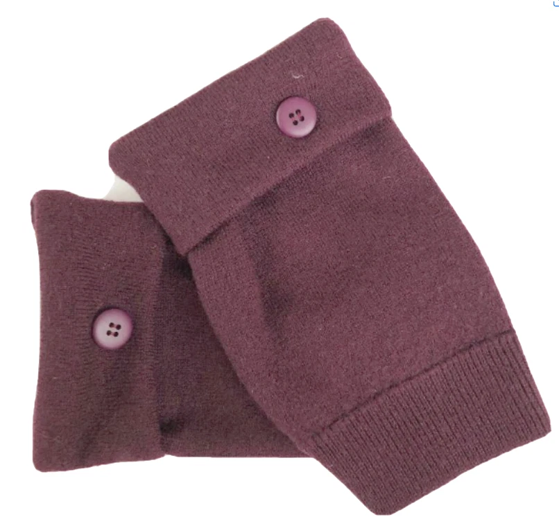 FINGERLESS GLOVES PURPLE 100% MERINO WOOL ONE SIZE S - M - L OS CUFFS MITTENS