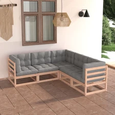 Garden Lounge Set Grey, Pine Solid pinewood, fabric (100% polyester)