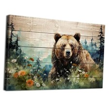 Rustic Bear Wall Art Nursery Bedroom Wall Decor 12L" x 16W" Bear Wildflower