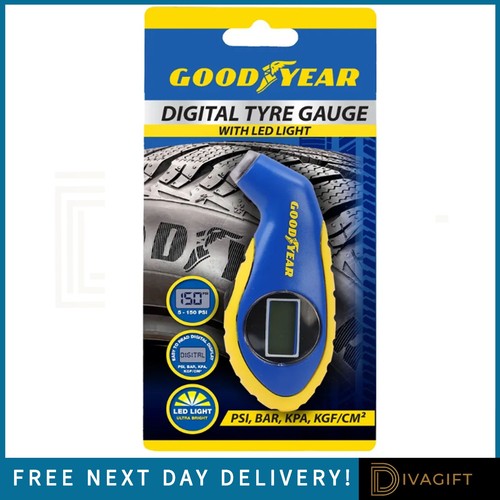 GOODYEAR DIGITAL TYRE GAUGE WITH ULTRA BRIGHT LED LIGHT PSI BAR KPA KGF CM2 NEW
