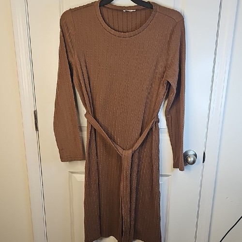 Ekouaer Women's Elegant Long Sleeve Knit Dress in Brown Size L