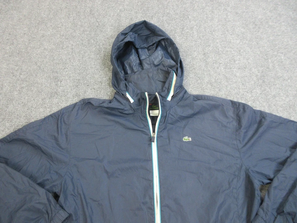 Lacoste Jacket Mens XL Navy Blue Hooded Windbreaker Lightweight Full Zip - Image 3 of 4