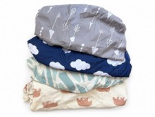 Bassinet Sheet Set, Mixed Patterns Multicolor Nursery Sheets, Clouds Theme