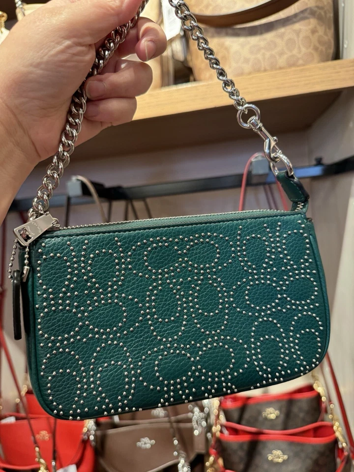 Coach CX262 Nolita 19 With Signature Rivets Silver/ Emerald Green
