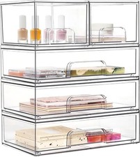 Stackable Storage Drawers Set of 5,Clear Plastic Organizer Bins for Makeup, C...