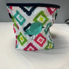 Thirty-One Mini Gifts Bin Storage Organizer Candy Corners Turquoise Bird Print