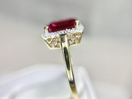 Vintage 14k Yellow Gold Emerald Cut Red Ruby Round Diamond Cocktail Ring - Picture 5 of 9