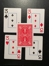 Swap Playing Card  JUMBO  Lot of 4 ( THREES ) BICYCLE  Four Cards U.S.A.