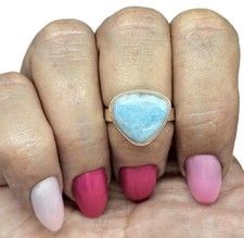 Larimar Ring, Size N, Stone of Atlantis, Dolphin Stone, Triangle Shaped