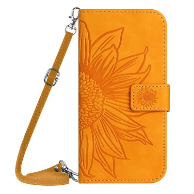 For iPhone 17 16 Pro Max 16e 15 14 13 12 Embossed Leather Crossbody Wallet Case