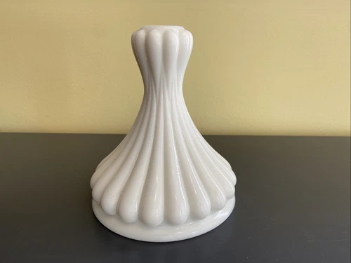 VINTAGE LARGE MILK GLASS RIBBED CANDLESTICK 5.5” Tall Thalhimer’s Sticker