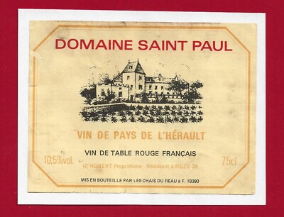 P26 Etikett Label Wein de pays de l'HERAULT Domaine St Paul C. ROBERT à Méze
