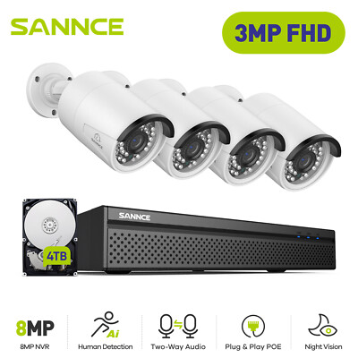 SANNCE 4K 8CH NVR 3MP POE Security Camera System Two Way Audio Outdoor AI Motion