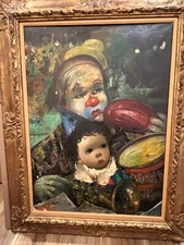 Jean Calogero (1922 - 2001) quadro olio su tela dal titolo clown et enfant