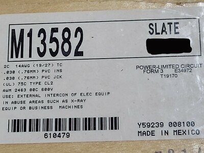 Alpha Wire M13582 14/2C Communication/Control Cable UL-2463 80C/600V Gray /25ft