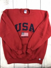 VGC! VTG Russell Athletic USA Flag Sweatshirt Embroidered Made In USA Sz XL