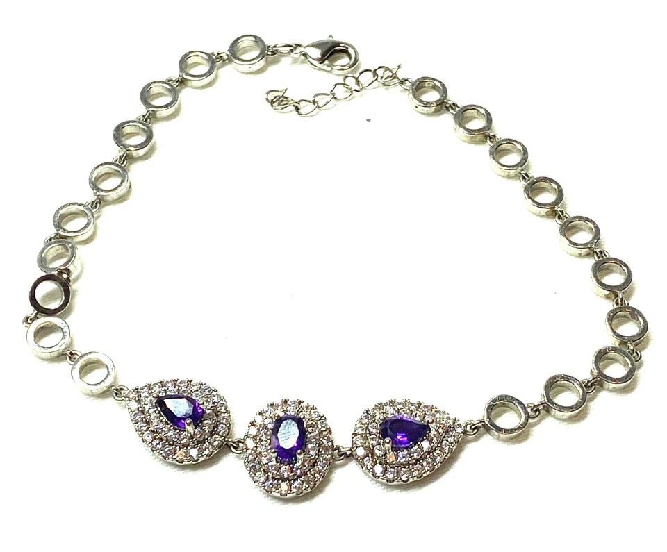 Brazalete Gold Coast Platino Chapado Piedra Púrpura Con Pavé Envolvente 8" Foto 4 de 4