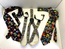 Vintage DISNEY 2 Ties and 1 Mickey Suspenders SET