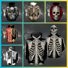 Men's 3D Skeleton Skull Hoodie Gothic Print Pullover Sweatshirt Casual Jacket