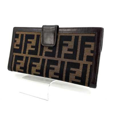 FENDI Zucca Vintage Long Wallet Canvas Brown Authentic