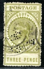 SOUTH AUSTRALIA States QV Stamp 5s PERFIN *GW / A* Used XBLUE157