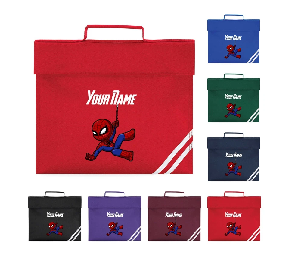 Personalised Name Spiderman Classic Book Bag Back To School Paddle Handle PE Kit