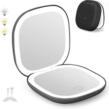 Rechargeable Pocket Mirror, 1X/5X Magnification LED Compact Travel Makeup Mirror