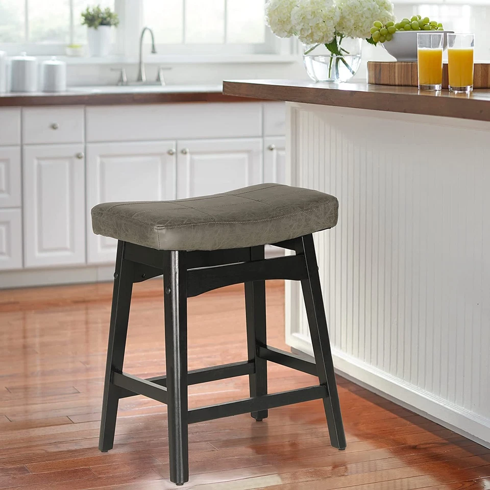 Bar Stools 24"H Saddle Seat Pub Chair Home Kitchen Dining Room - Image 3 of 4
