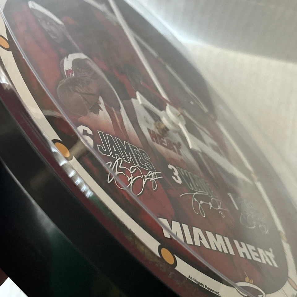 Wincraft Miami Heat Clock Lebron James Dwyane Wade Chris Bosh Auto Printed 2010 - Image 3 of 4