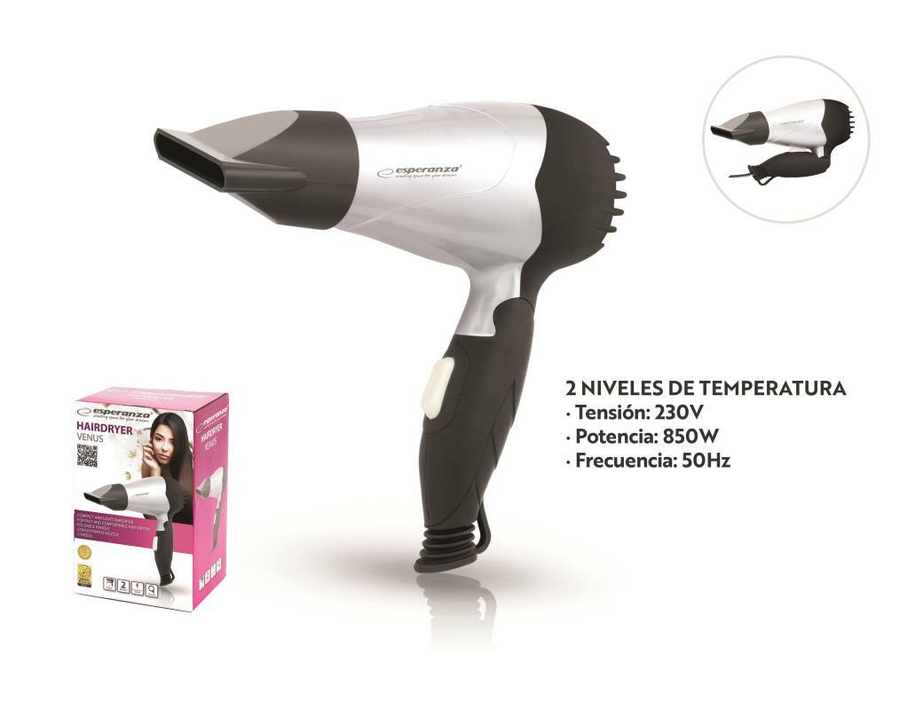 Esperanza Venus - Secador de pelo de viaje / 2 niveles plegable / 850w / Plata