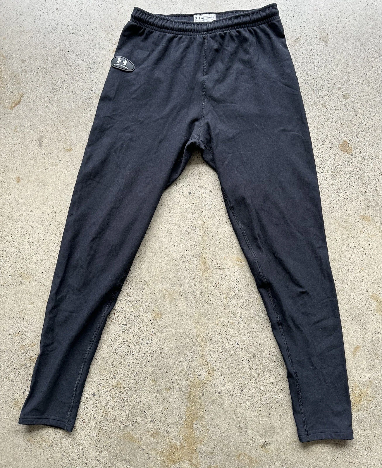 Vintage Under Armour Cold Gear Black Nylon Stretch Base-layer Kids Pants Size L