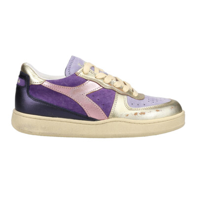 diadora Mi Basket Low Metallic Pigskin Used Lace Up Womens Purple