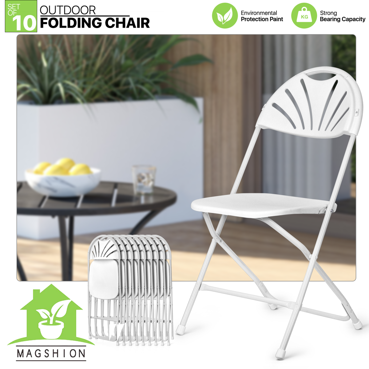 10 Pcs White Foldable Chair Lightweight Commercial Event Plastic