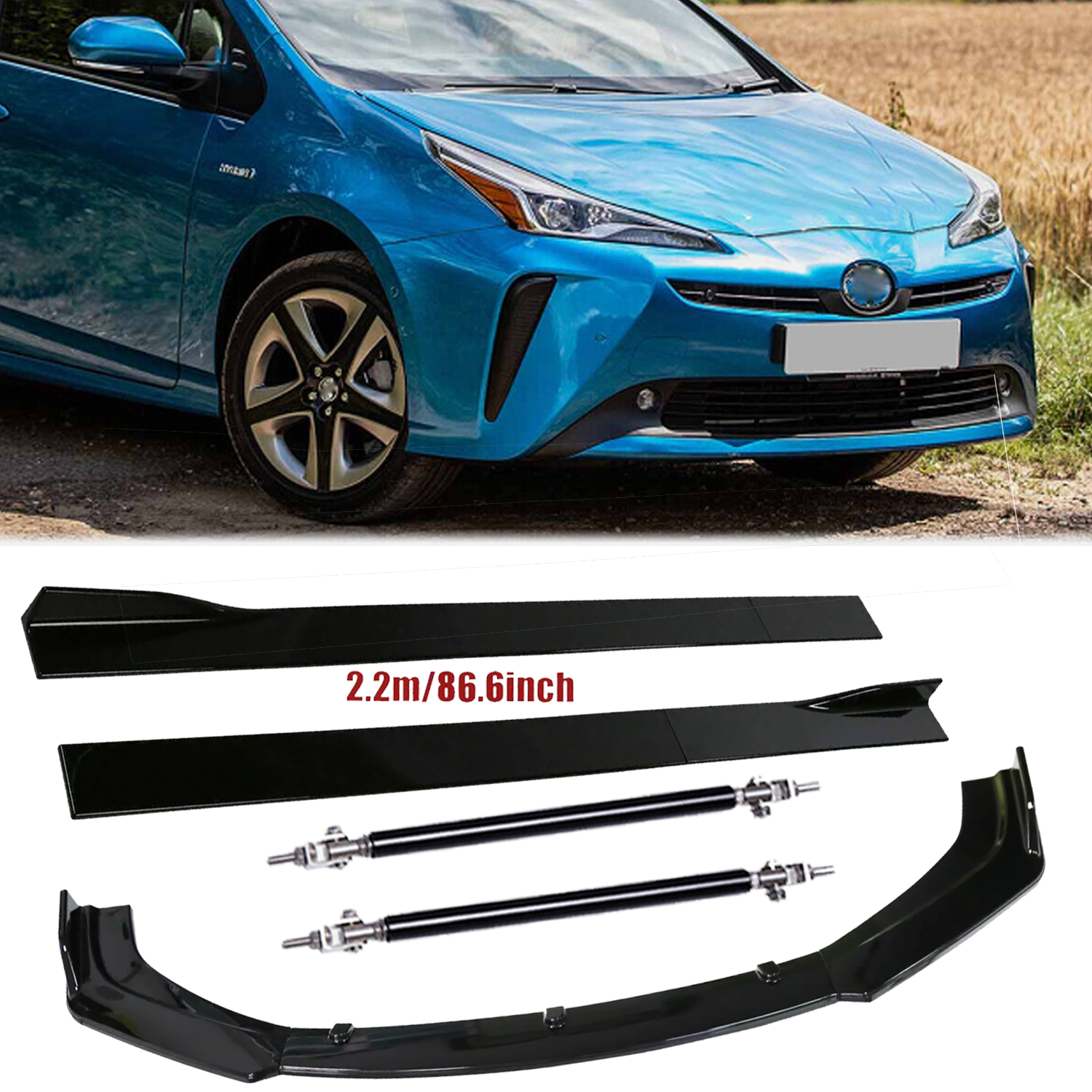 Front Bumper Lip Splitter Spoiler Strut Rods For Toyota Prius CARBON