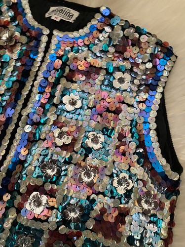 VTG Rosanna 1960s Post War Era Rock N Roll Handloomed Sequin Vest Top Paillette - Picture 10 of 13