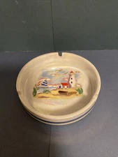 Vintage Ashtray Beautiful Lighthouse Scene  5” Opalescent Nautical ￼Souvenir E.C
