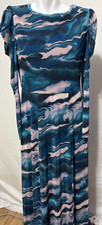 Anne Klein Women Large Marble Blue Printed Mesh Long Maxi Dress Lined New NWT