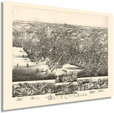 1882 Plymouth Massachusetts Map Poster - Vintage Plymouth MA Wall Art Decor